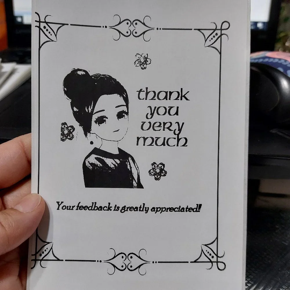 Black White Thermal Label Thank You Labels With DIY Cute Image Touch Ups Sticker
